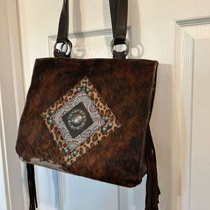 Ariat Nashville Calf Hair Fringe Crossbody Bag with Turquoise Accents